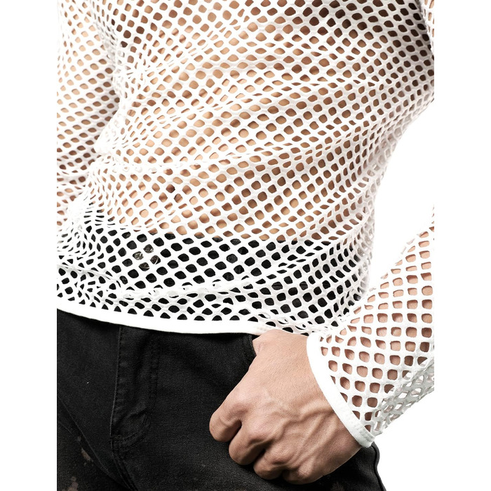 Чоловіча футболка JOGAL з довгим рукавом з мережива, прозора, військово-зелена (XXL, білий)