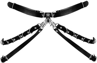 Чорний шкіряний ремінь-пояс та набір на ногу з петлями від CAZEOUU - стильна пов'язка для жінок, ідеальна для клубів та вечірок