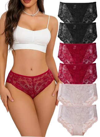 Сліпекс жіночі мереживні, безшовні, великі розміри, 6 шт. (чорний*2, червоний*2, рожевий*2)