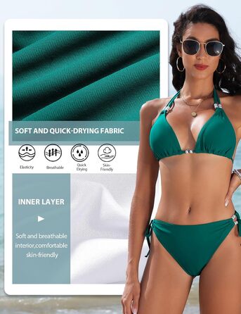 Сексуальний жіночий купальник-бікіні Triange з шнурівкою, двокомпонентний, з push-up та мереживом, Tanga, блакитно-зелений, XL