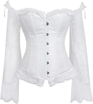 Корсетне плаття WDSBZNB для жінок, біле корсет-топ у великих розмірах, бюстгальтер, жилет, мереживо, квітковий принт, мідер з довгим рукавом (2XL) XXL White