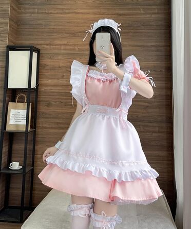 Костюм французької служниці Аніме: комплект для косплею, рожевий, розмір M