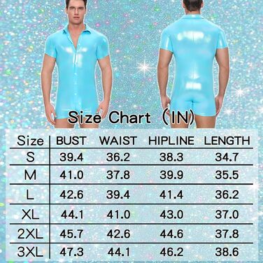 Чоловічий боді-піжама Landofgenie з короткими рукавами, металевий ефект, блакитний колір, розмір M