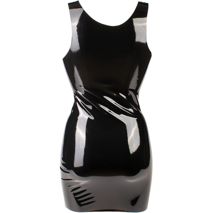 Латексне мініплаття Rubberfashion - чорний латекс, 0.4 мм, глибокий виріз, для жінок XL
