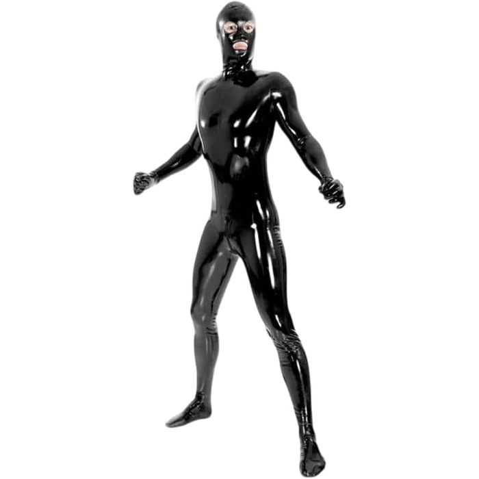 Комбінезон з капюшоном, рукавичками та шкарпетками з натурального каучуку для чоловіків, чорний XL