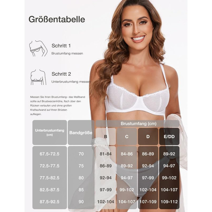 Бюстгальтер Wingslove з кісточками, мереживом, balconette, прозорий, білий, 80E