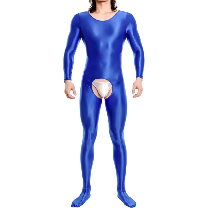 Комбінезон чоловічий прозорий з відкриттям спереду, стрейч-комбінезон, клубний одяг, синій, EU S/L