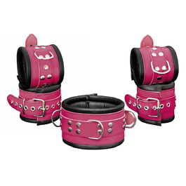 Набір для БДСМ: шкіряне спорядження для зв'язування (набір) - чорний/рожевий