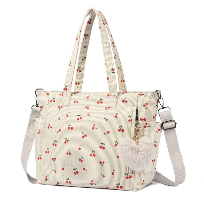 Жіноча сумка-шопер Makukke Cord Tote Bag: велика сумка через плече з вельвету для роботи, офісу та подорожей (середній розмір, колір: вишневий)