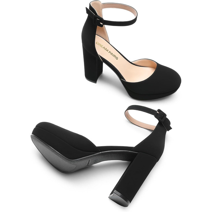 Жіночі туфлі-човники на високих підборах та платформі DREAM PAIRS, чорний нубук, розмір 37 EU