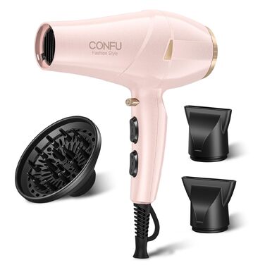 Професійний фен для волосся CONFU 2300W з іонною технологією, дифузором та вузьким соплом, AC-мотор, 3 температурних режими, рожевий