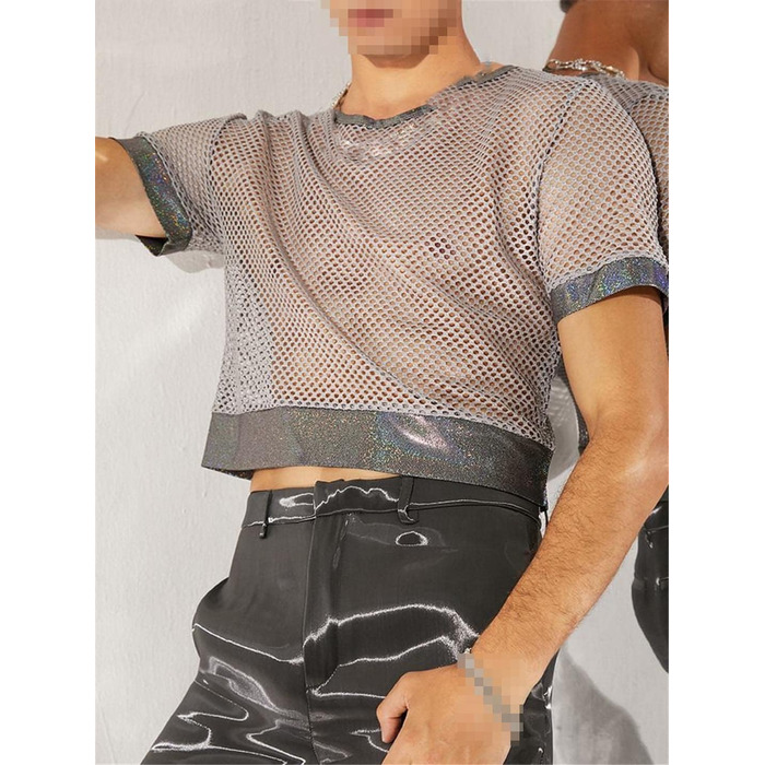 Чоловіча футболка Deepsko з сітчастою вставкою, прозора, короткий рукав, сексуальний кроп-топ