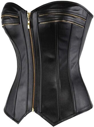 Комплект сексуальної білизни: нічна сорочка, корсет, топ, чорний, штучна шкіра, стимпанк, на блискавці, для фігури, великі розміри