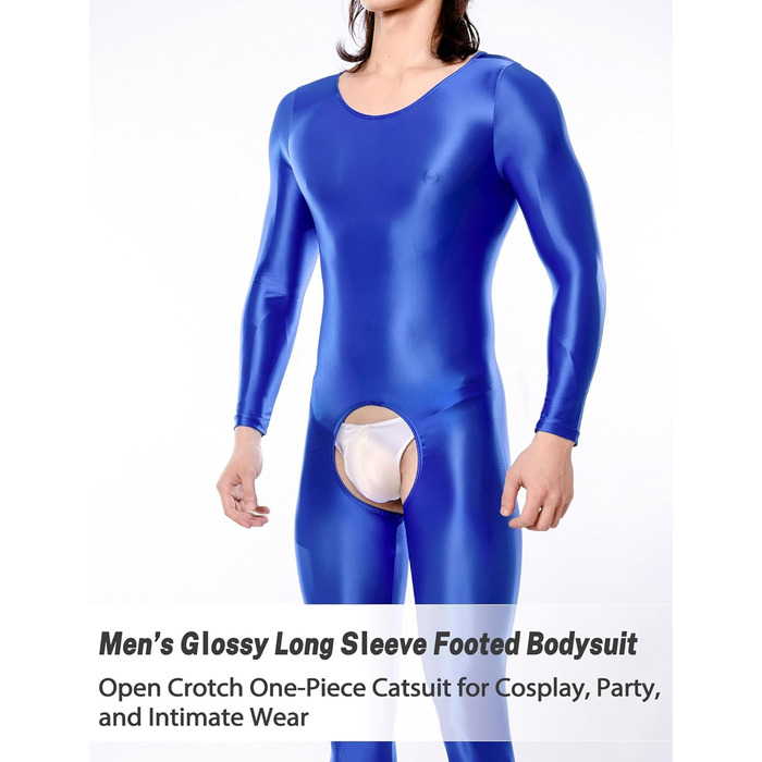 Комбінезон чоловічий прозорий з відкриттям спереду, стрейч-комбінезон, клубний одяг, синій, EU S/L