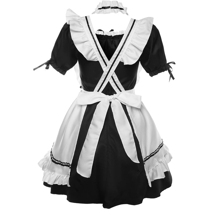 Костюм французької служниці YONABTF: сукня, фартух, хвіст, вушка, шкарпетки, комплект, 3XL, чорно-білий