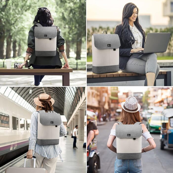 Жіночий рюкзак LOVEVOOK Elegant Daypack: водонепроникний міський рюкзак для ноутбука 17.3 дюйма, протикрадіжний відділ, для навчання та офісу (Бежево-сірий)