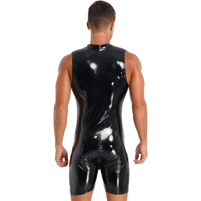 Костюм поліцейського для чоловіків Fldy: комплект з 4 предметів (кепка, шкіряний комбінезон, ефект мокрого блиску, чорний, XL)