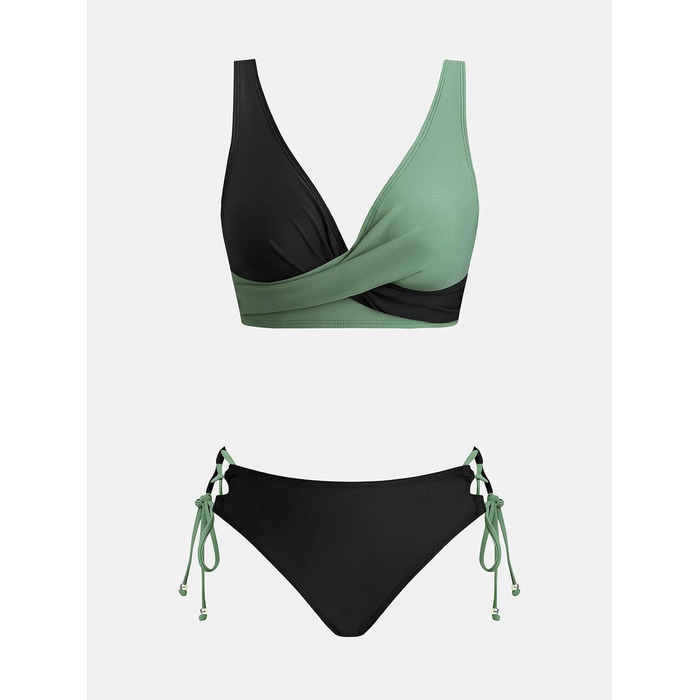 CUPSHE БІКІНІ Сет Плетінка Бумеранг ow Rise Шнурівка Купальник Двочастинний, Лимонний (L, Чорний/Темно-зелений)