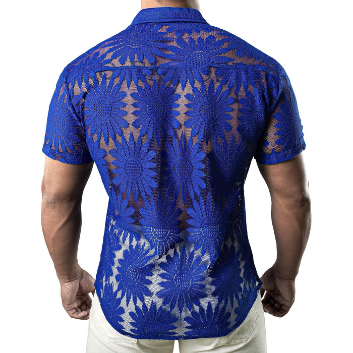 Чоловіча сорочка JOGA з мереживом, короткий рукав, літня, для відпочинку (XXL, Королівський соняшник)