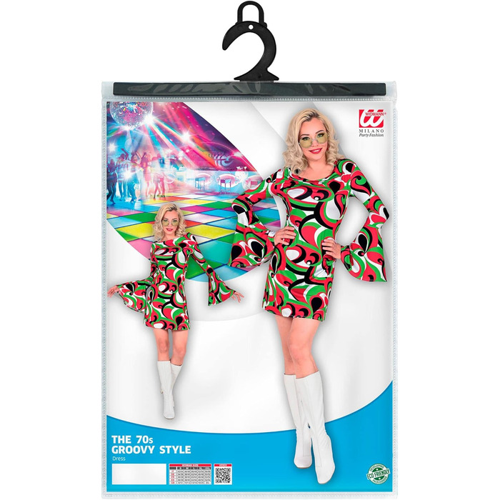 Сукня 70-х років WIDANN ILANO для вечірок, карнавалу, фестивалю, з тропічним візерунком (XS, Vintage Waves)
