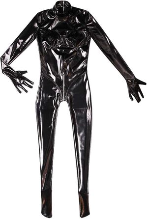 Комбінезон жіночий з еластичної шкіри (PVC) BESYFAY, глянцевий, чорний, XL