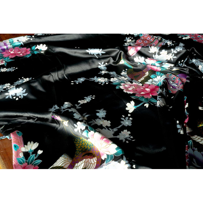 Чоловічий халат CCcollections з шовку сатину з принтом павича, V-подібний виріз та 3/4 рукава (універсальний розмір, чорний)