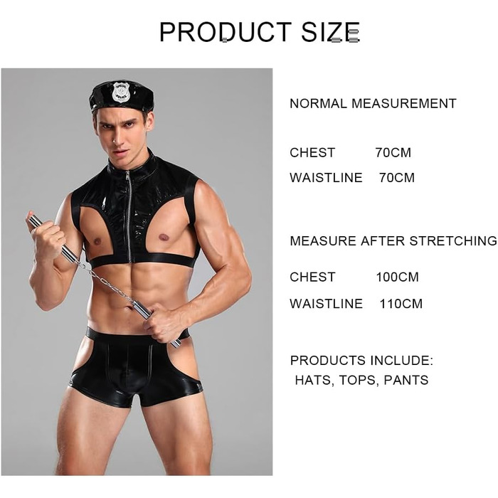 Чоловічий сексуальний костюм поліцейського з імітації шкіри, комбінезон Onesie, для косплею та сцени