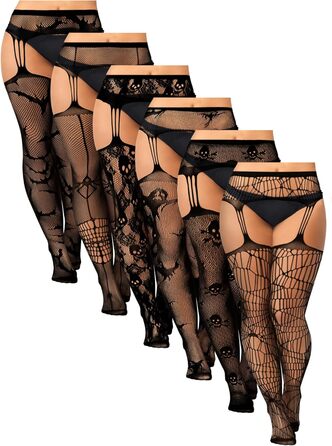 Чулки сітка халабрежки для жінок великих розмірів Jadive, 6 пар, чорні, готичний стиль, XL-XXXXL