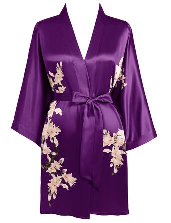 Легкий жіночий халат Babeyond з квітковим принтом, сатиновий, короткий, для дому та пляжу, універсальний розмір, зелений/фіолетовий