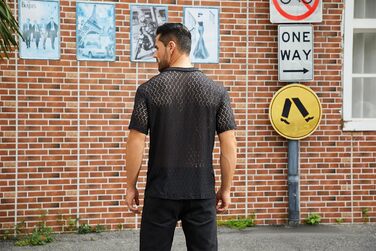 Чоловіча мереживна сорочка ABEHIK, чорна, з короткими рукавами, для вечірок та клубів