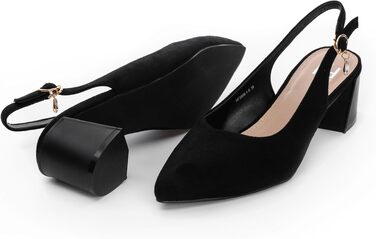 Жіночі туфлі-човники Slingback на стійких підборах 5.5 см, екозамша, чорні, розмір 38 EU