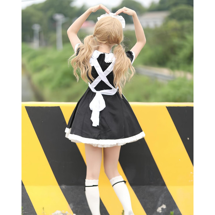 Костюм покоївки FCCAM CCAM: чорне плаття покоївки, костюм для косплею, одяг для обслуговуючого персоналу, 3XL