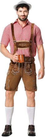 Традиційний костюм для чоловіків RUMAOZIA: повний комплект (ледерхоза, сорочка, латкова штани) для Октоберфесту, тематична вечірка, коричневий, розмір M