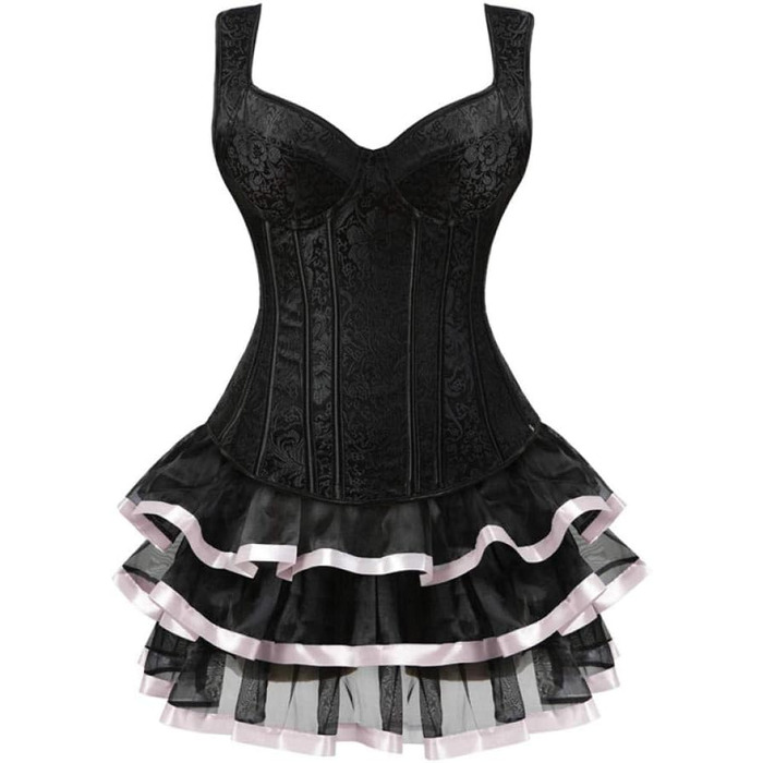 Жіноча спідня білизна: Сетічний корсет-топ та бюстгальтер у стилі стимпанк, з шнурівкою та блискавкою, з спідницею, ретро-жилет, готичний корсет Overbust, сукня (XXL)