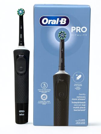 Електрична зубна щітка Oral-B Vitality Pro (чорна) — 3 режими чищення, таймер, 2D-очищення від нальоту, акумуляторна, 1 шт.