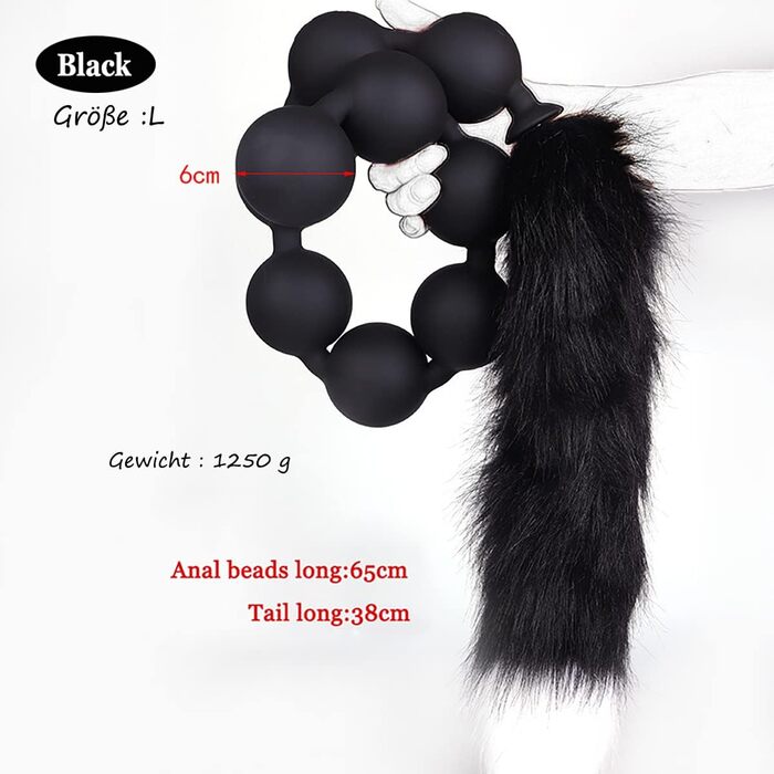 Анальні кульки з силікону JFRong: пара з анальним дзеркалом, кулька-хутровий хвіст, для пар, Cosplay, SM, дорослі іграшки для анального та вагінального використання, чорний та золотий (4.5см/3см)