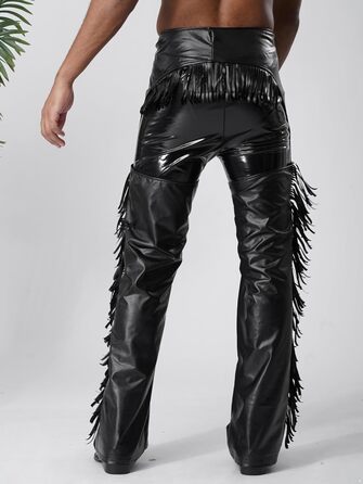 Чоловічі штани з еластичної шкіри (лак) TiaoBug, чорні, XL. Штани з еластичної шкіри, лакові, з бахромою, для вечірок та клубів