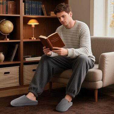 Чоловічі капці WateLves з вельвету та піною Memory Foam, теплі домашні та вуличні тапочки в смужку, сірі, розмір 44/45 EU