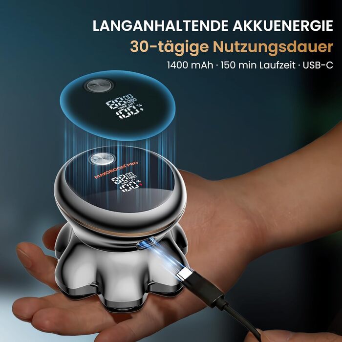 Електробритва для чоловіків 7D з гнучким лезом, акумулятор 1400mAh, 8800RPM, водонепроникна, Type-C, срібляста