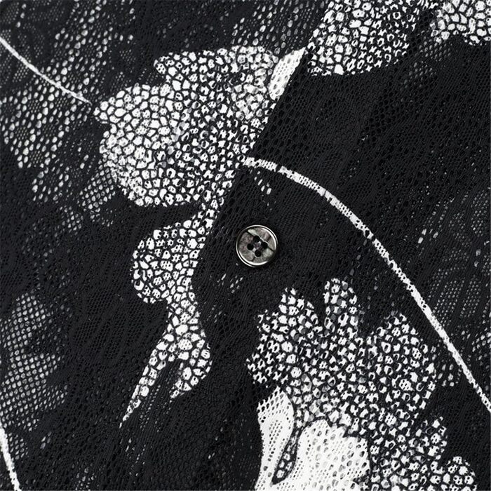 Чоловіча сорочка з квітковим мереживом, прозора по краю, літня, з короткими рукавами, облягаючого крою, для клубу та вечірок, прозора, чорна