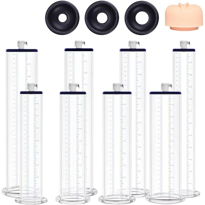 Набір аксесуарів для вакуумного насоса для збільшення статевого члена: 3 помпи, насадка зі штучними губами, 22.9x5.7 см