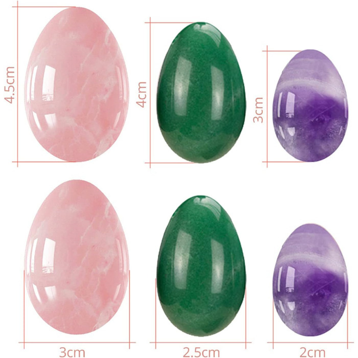 Набір яєць для вагінального тонісу: рожевий кварц, нефрит, аметист, кристали, масаж, Kegel, розмір M, 1 шт.