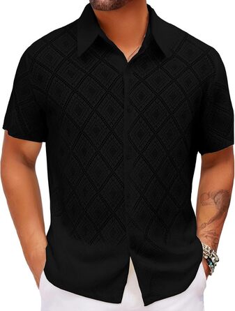 Чоловіча сорочка SOOUICKER з мереживом, короткий рукав, літня, вільний крій, для відпочинку, на вечірку, біла (чорна, 3XL)