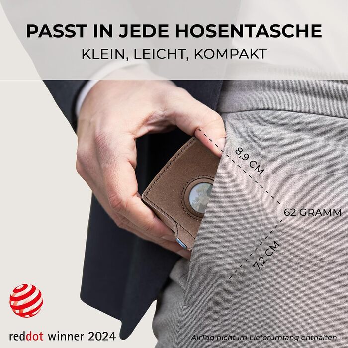 Шкіряний мінімалістичний гаманець KLIK Slim з монетницею та RFID-захистом для чоловіків, відділення для 10-12 карт та AirTag (Коричневий вінтаж)