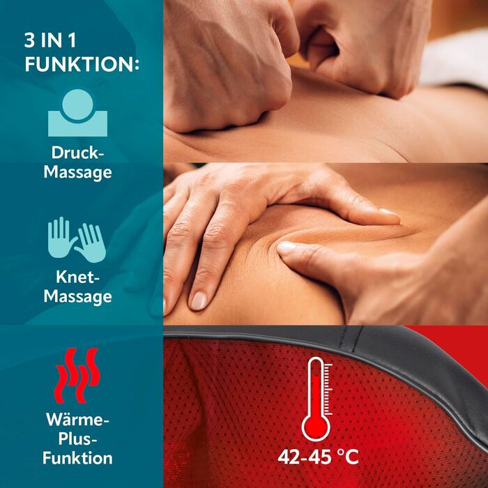 Масажер для шиї та плечей VITALmaxx Shiatsu з функцією підігріву, розминаючий та компресійний масажер для спини та ніг, 8 ротаційних кульок, чорний