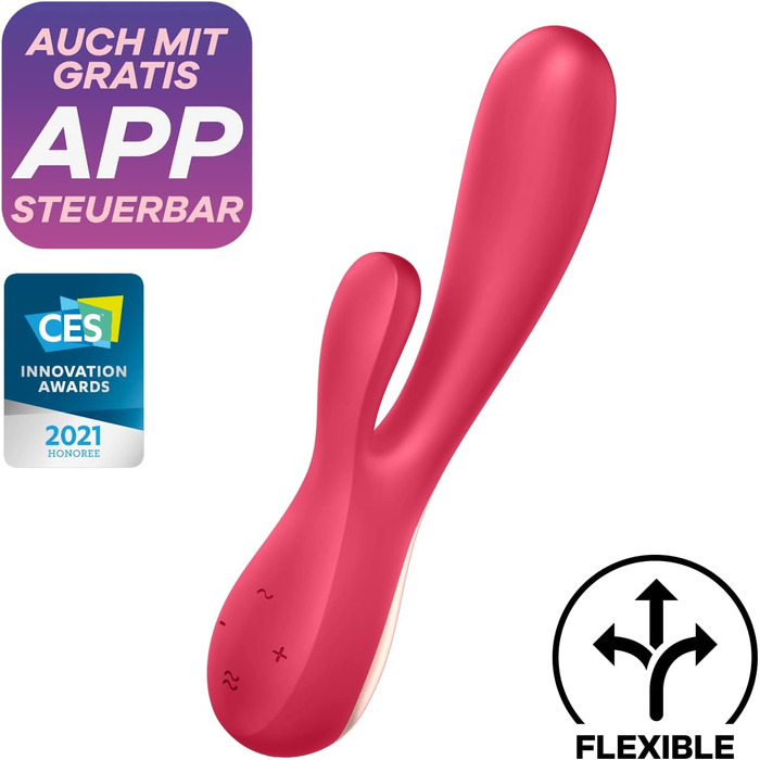 Вібратор Satisfyer Mono Flex Connect App G-Punkt | З преміум-силікону | Стимулятор клітора та G-точки | Інтимні іграшки для жінок | Швидка зарядка | Вібратор для жінок червоний