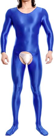 Комбінезон чоловічий прозорий з відкриттям спереду, стрейч-комбінезон, клубний одяг, синій, EU S/L