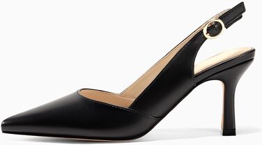 Жіночі туфлі-човники Coutgo з відкритим задником (Slingback), гострий носок, низький підбор Kitten Heel, чорні, розмір 38 EU