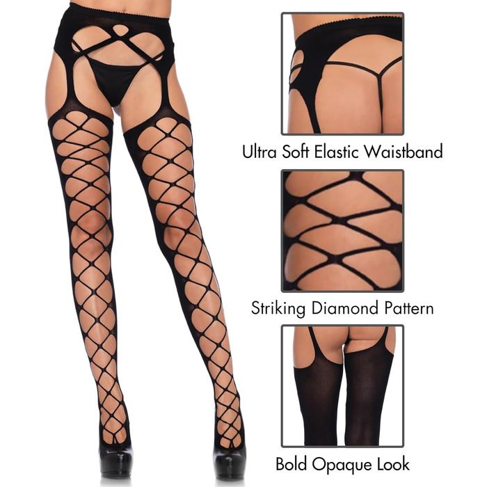 Чорні мереживні панчохи Leg Avenue розмір U (великі розміри)