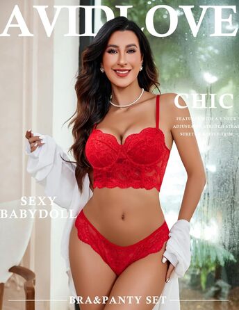 Avidlove жіноча спідня білизна з пуш-ап, бюстгальтер з кісточками, червона піжама Babydoll, чорна сукня, розмір M